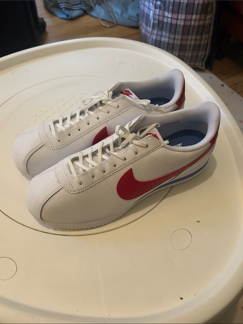 Nike White Sneakers with Red Swoosh